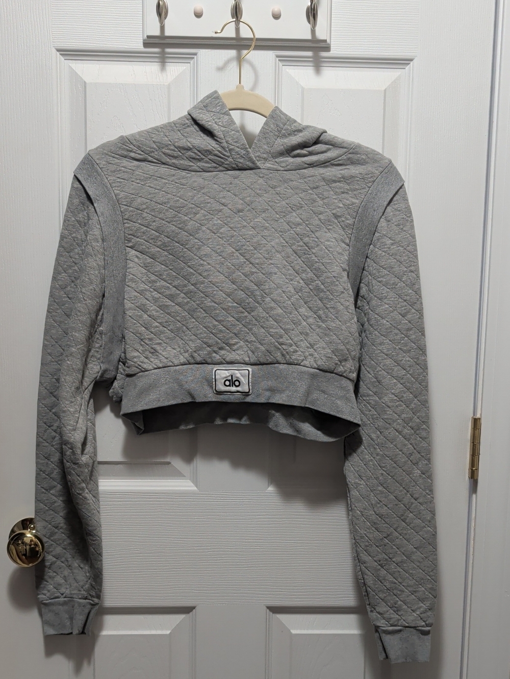 ALO Yoga Light Gray Quilted Cropped Hoodie